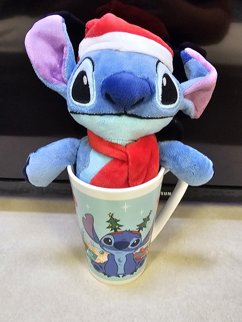Stitch Plush in Santa Hat & Red Scarf